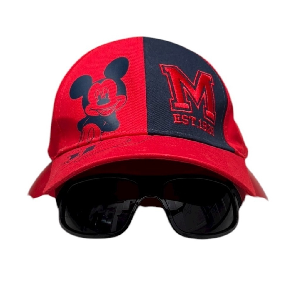 Disney Mickey & Friends Kid’s Red Baseball Cap W/ Built In Black Sunglasses